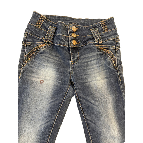I&M Jeans Womens 4 Blue Skinny Mid Rise Stretch Denim Button Studded Pocket USA - Picture 3 of 8
